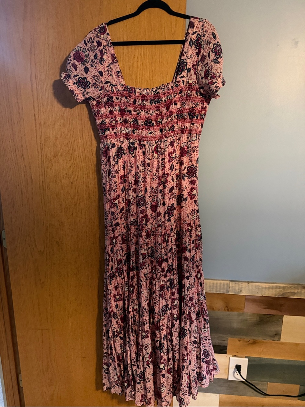 Free People Pink Floral Print Smocked Bodice Maxi Dress